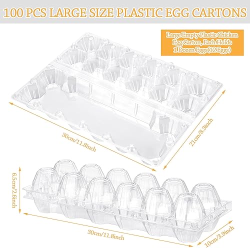 Miniatura 2 de Tanlade 100 cajas de cartón de plástico para huevos, 12 rejillas transparentes, bandeja de huevos de gallina, soporte de plástico desechable,