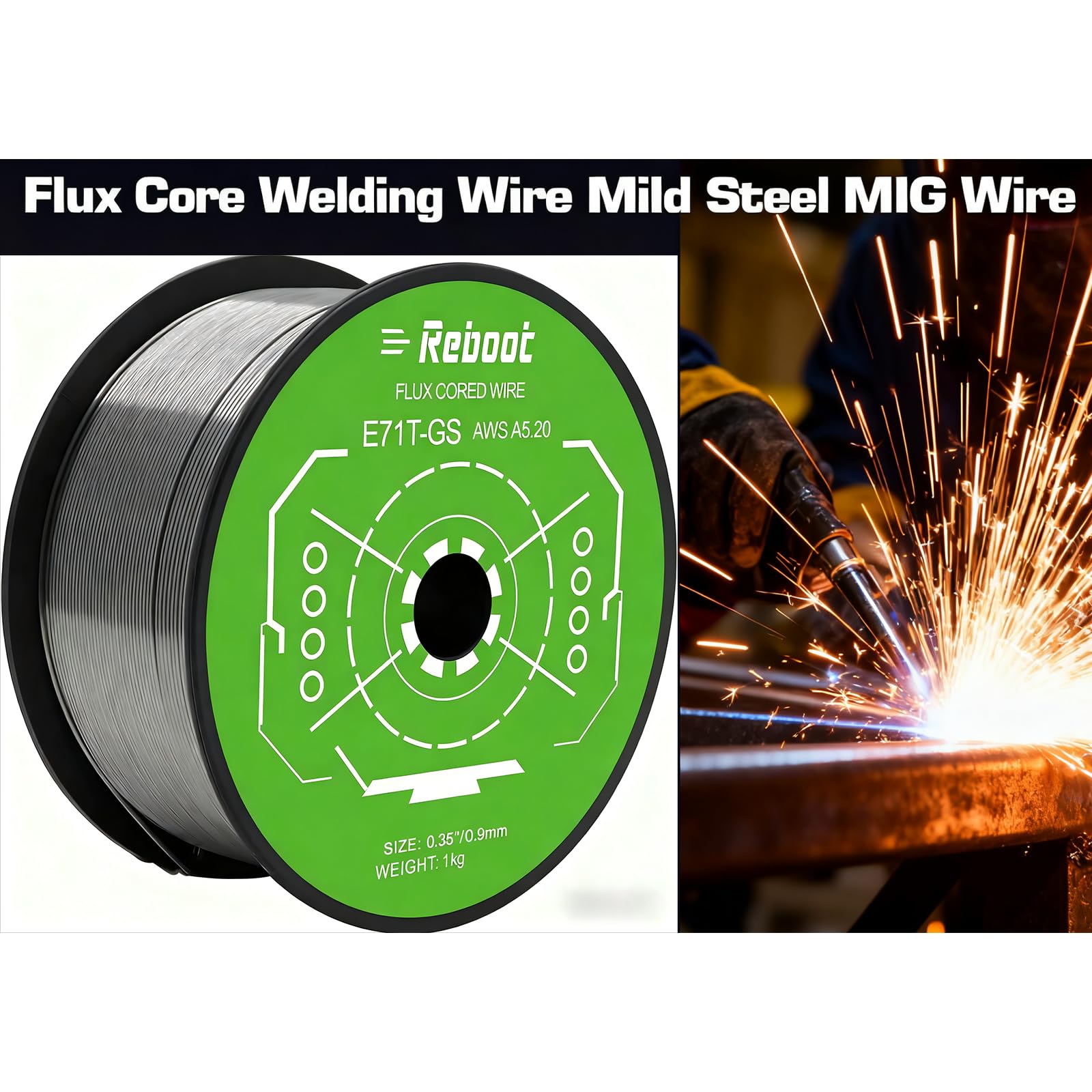 Fil de soudage MIG sans gaz Reboot 0.9mm E71T-GS | 3KG (1KG×3) | Compatible avec la plupart des appareils de soudage sans gaz