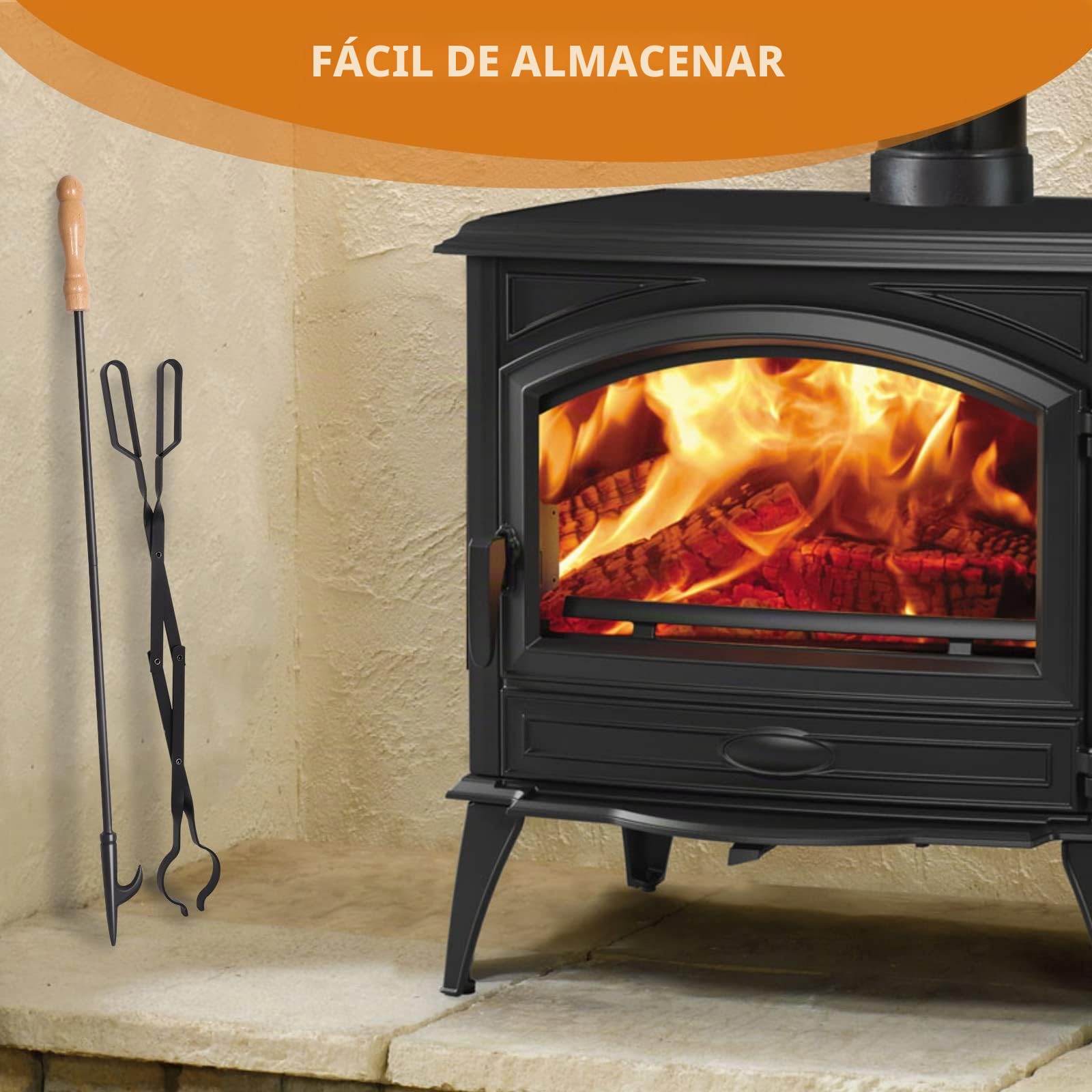 Juego de Chimenea Uten, Juego de 2 Accesorios para Chimenea, Pinzas para Fuego de 64 cm, Gancho para Fuego de 81 cm, para Uso Interior y Exterior, Calefacción y Barbacoa, Hierro