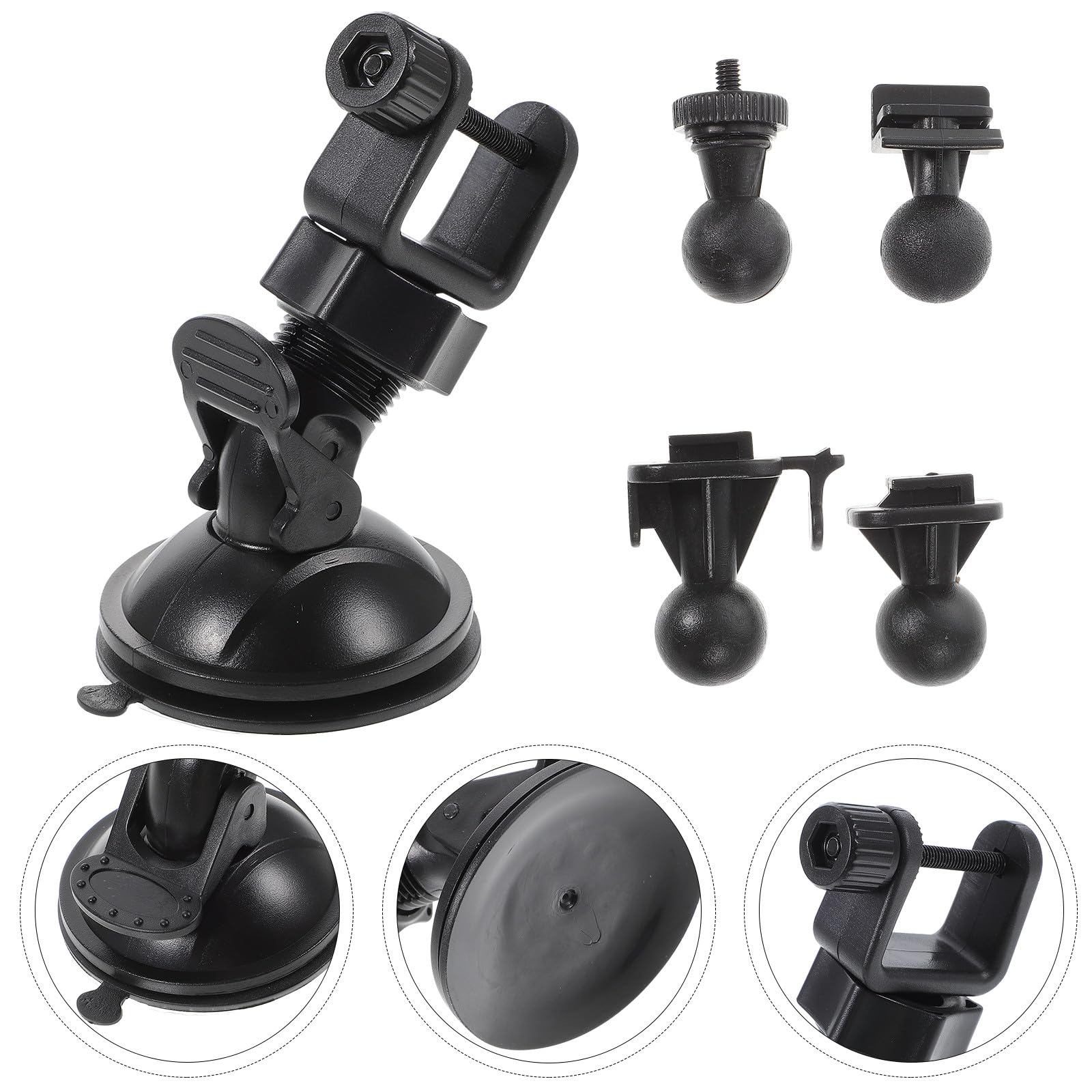 Gadpiparty Supporto per Dash Cam Auto in Plastica Nero Ventosa, Design Rotante a 270 Gradi, Set 4 Adattatori di Ricambio per Telecamera Digitale in Auto