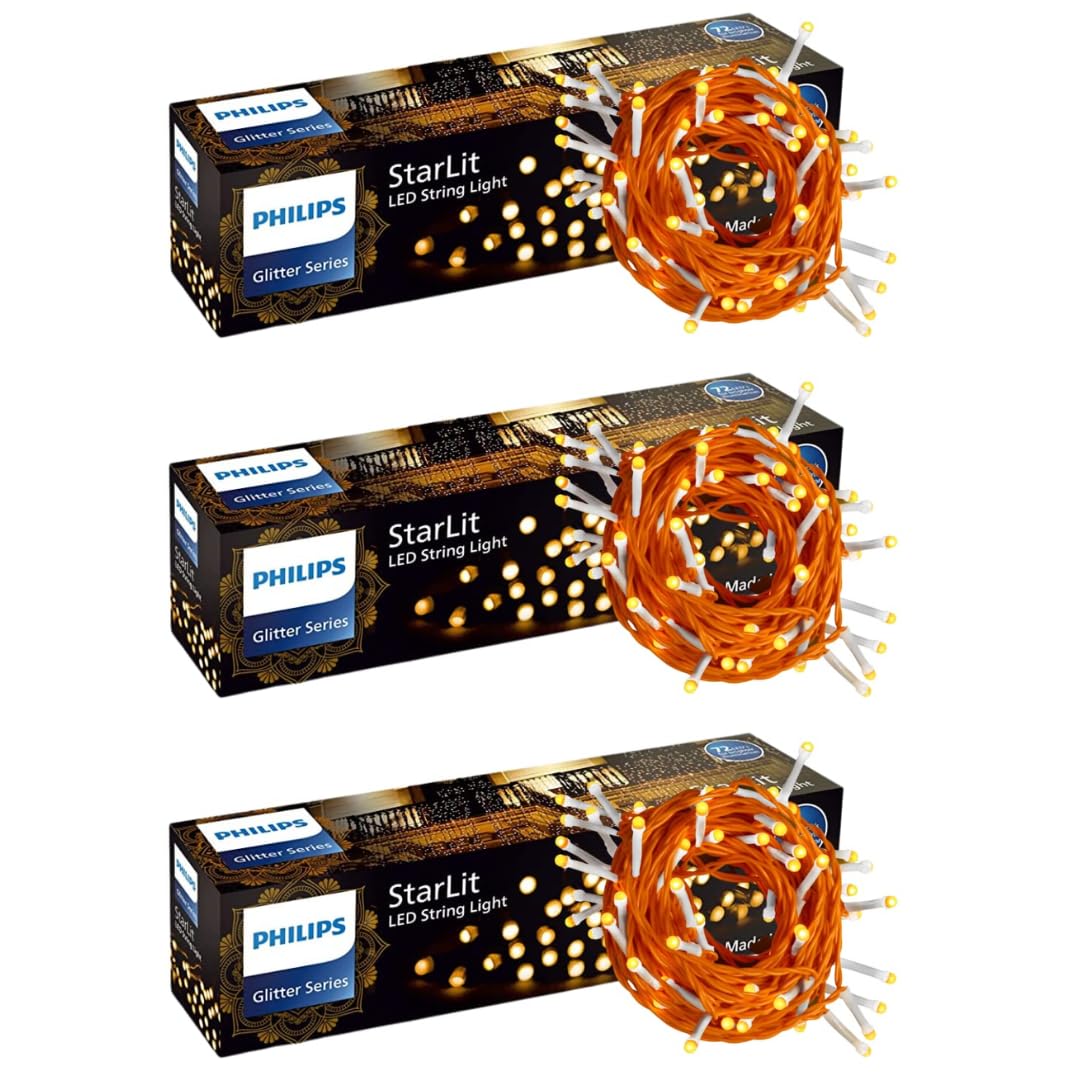 PHILIPS Starlit 12 Meter 72 LEDs String Light for Decoration | Festival LED String Light for Diwali, Christmas and Home Decoration| Amber, Pack of 3 (B0B5RPYP8T) Amazon Price History, Amazon Price Tracker