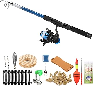 Morelian Fishing Rod and Reel Combo Full Kit 1.8m Telescopic Fishing Rod Pole and Spinning Reel Set with Lures Swivels Bell Float Hair Rigs Fishing Accessories