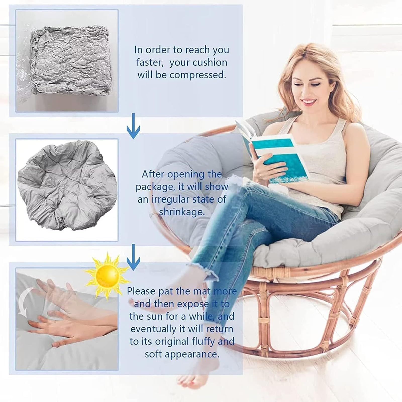 ZTGL Rund Groß Papasan Sitzkissen 160/170/180 cm, Papasansessel Kissen Outdoor Wasserdicht, Verdickt Polster Bodenkissen für Schwenksessel, Indoor Polyrattan Sessel Kissen,Dark Gray,160 * 160CM