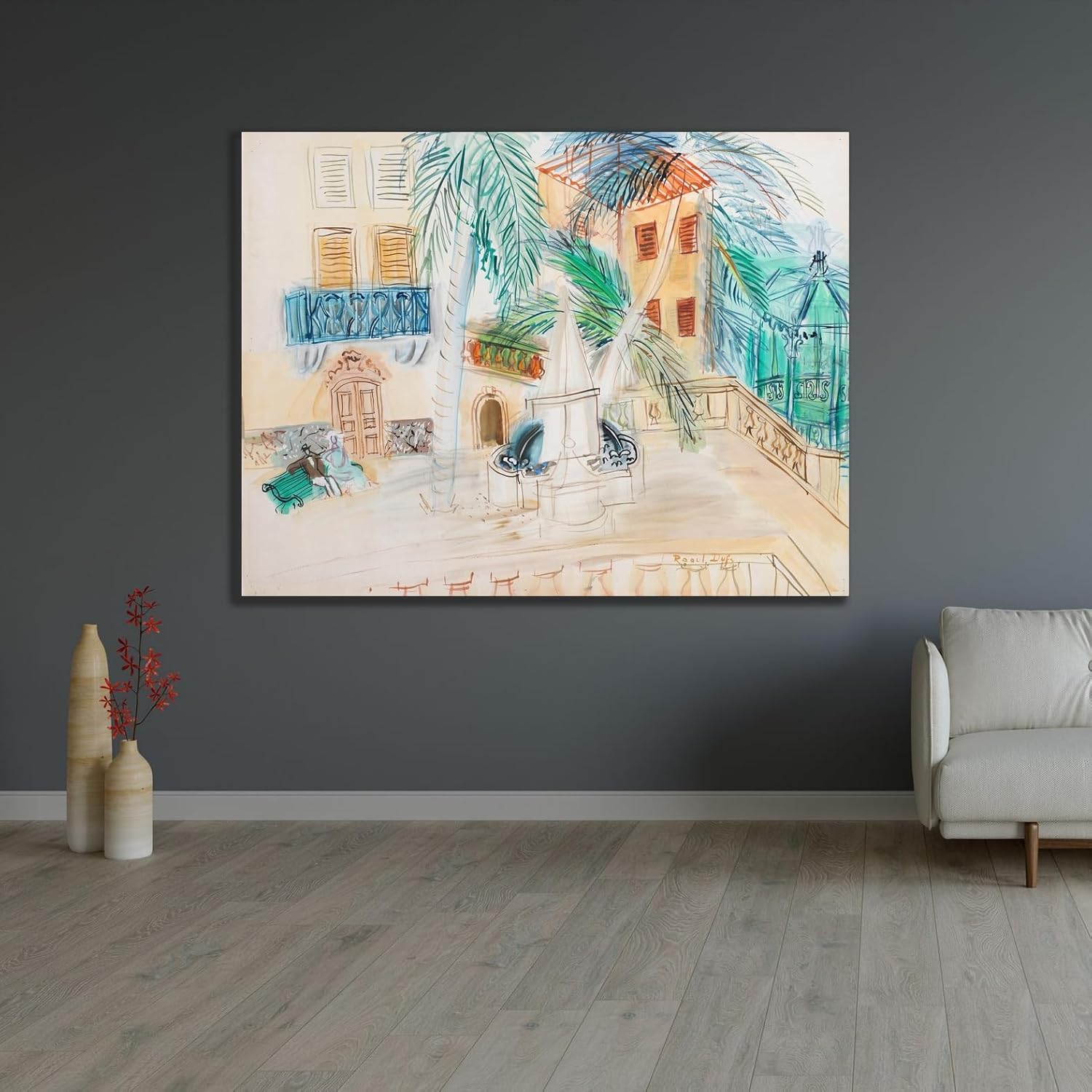 ArtDirect Couple on a bench, Place d'Hyères (circa 1928) Unframed Art Print Giclee Poster by Raoul Dufy - Ready for Framing with Customization Sizes 10x8, 14x11, 20x15, 31x24, 47x36 and 60x46 inches
