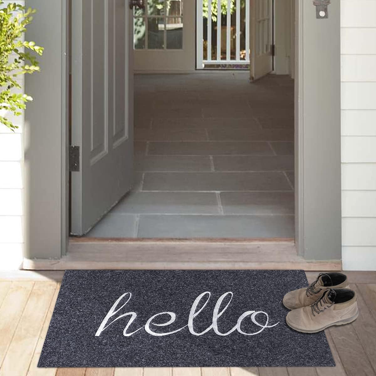 Hello Mats for Front Door 24 x 36 inch,Durable Natural Rubber Backing Welcome Indoor Outdoor Doormat,Super Absorb Mud Easy Clean Heavy Duty Entryway Door Mat