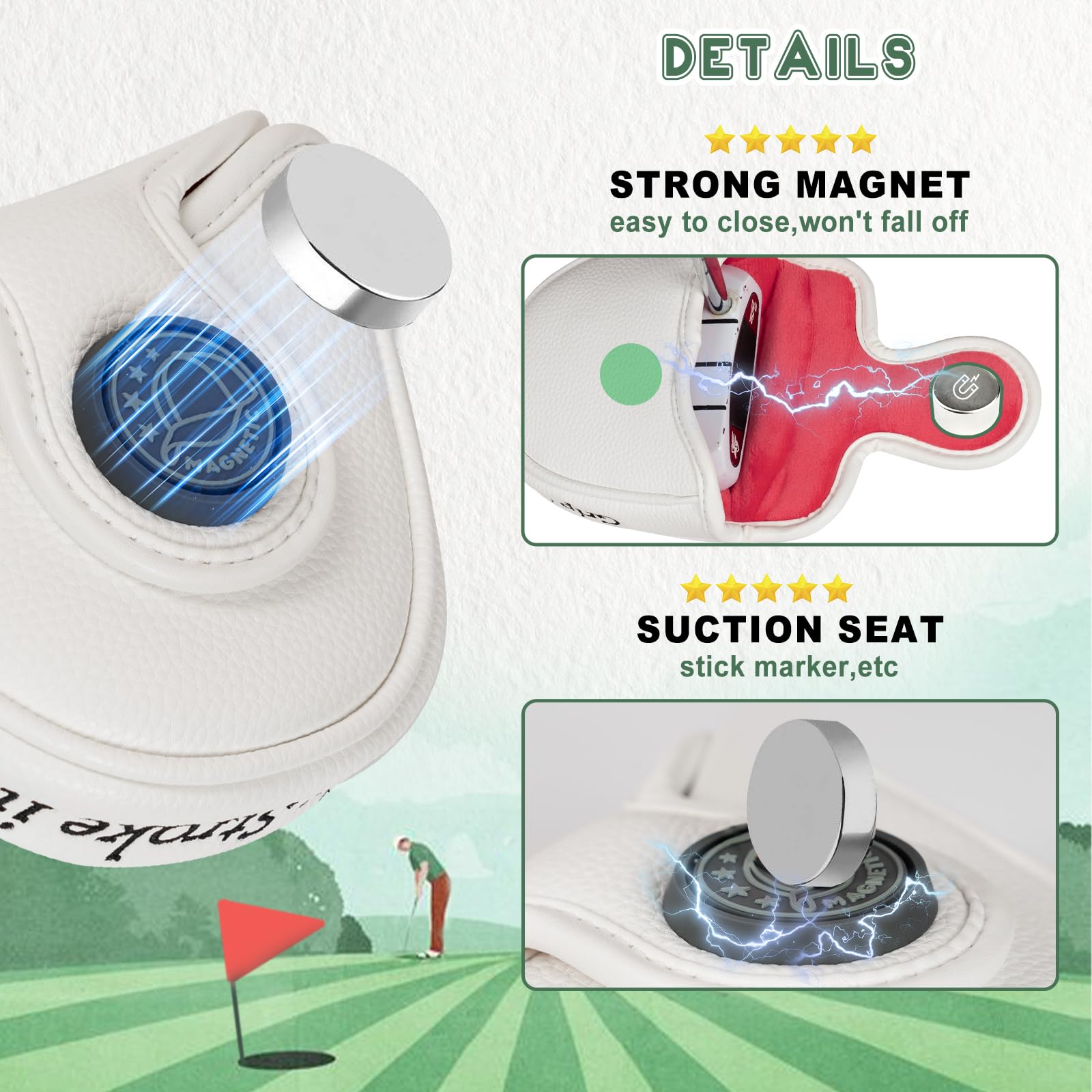 Golfschlägerhaube, magnetisch, PU-Leder, Weiß