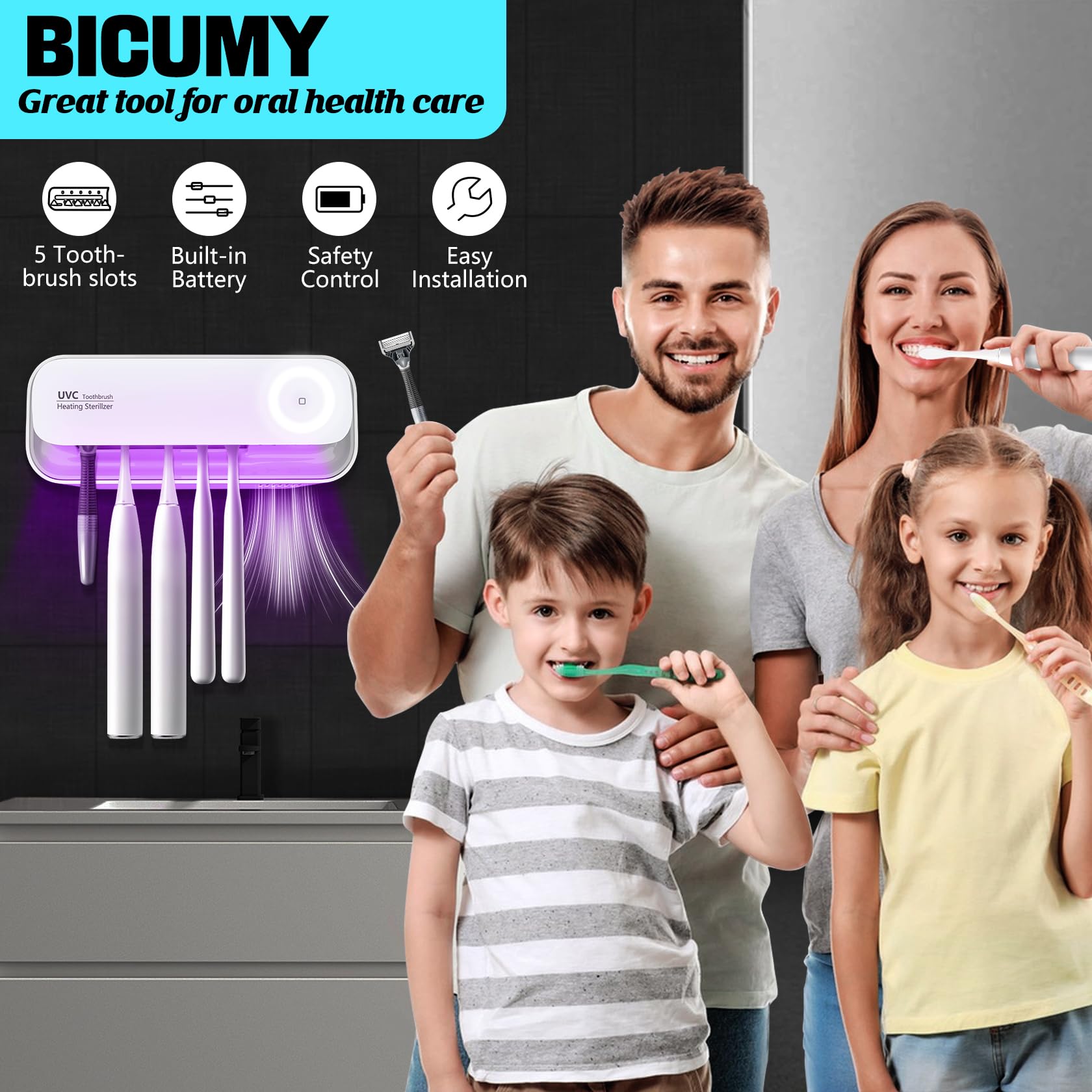 Soporte para cepillo de dientes UV con 5 ranuras para cepillo de dientes, limpiador de cepillos de dientes para baños