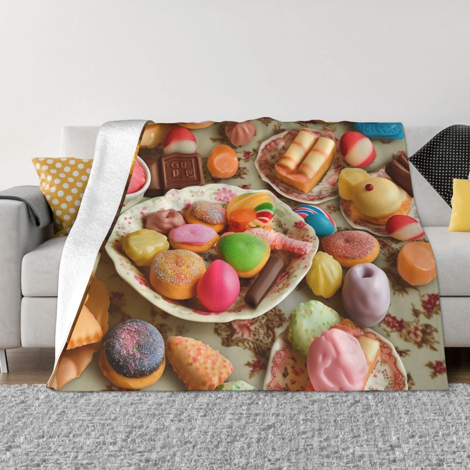 Couverture polaire en flanelle 127x100 pour lit jeté de canapé chaud motif bonbon