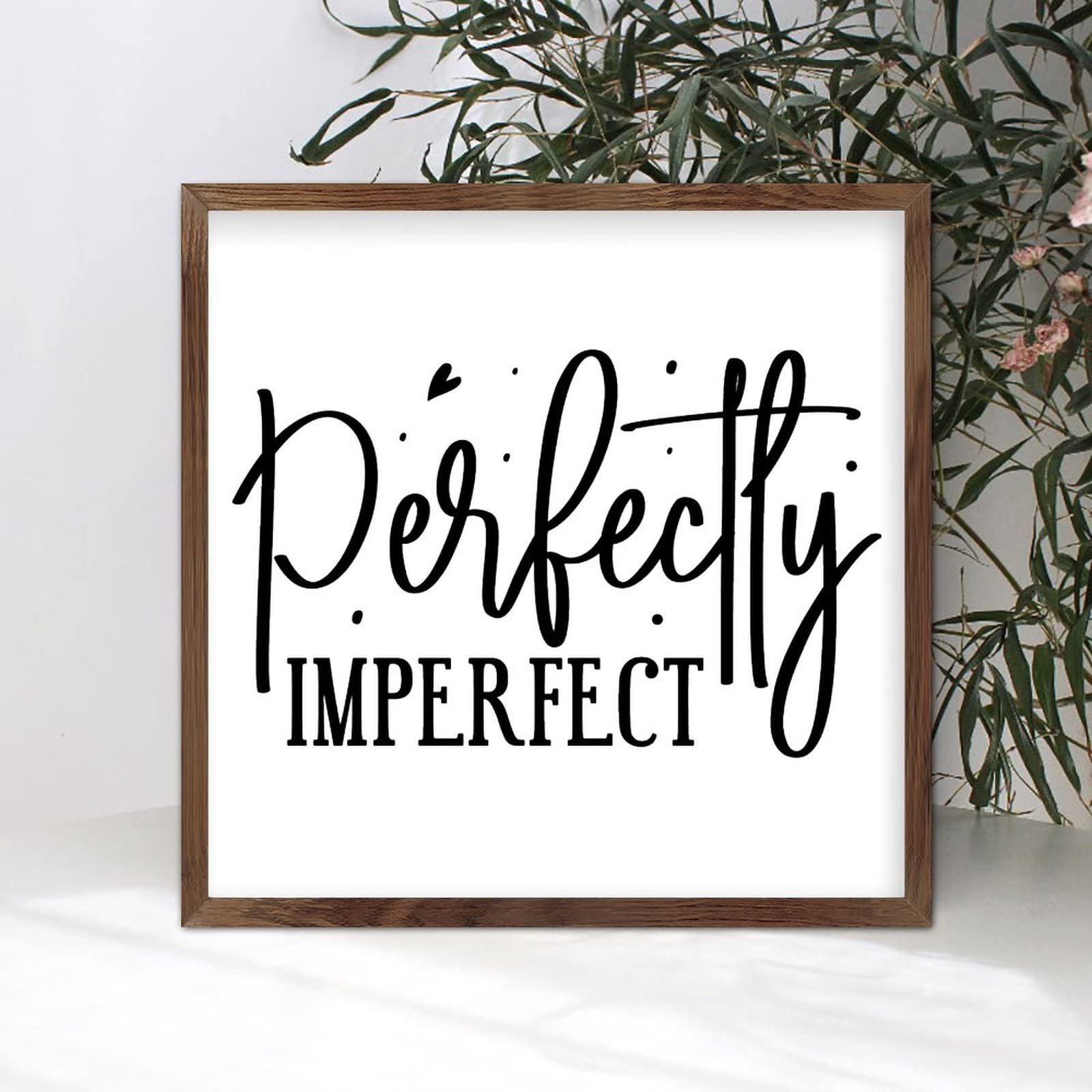 Yivxa Tin-84 Wood Sign Life Positive Quote Christian Saying Perfectly Imperfect Encouragement Quote Wooden Frame Vintage Wall Art Vintage Wood Sign For Office 8X8 Inch
