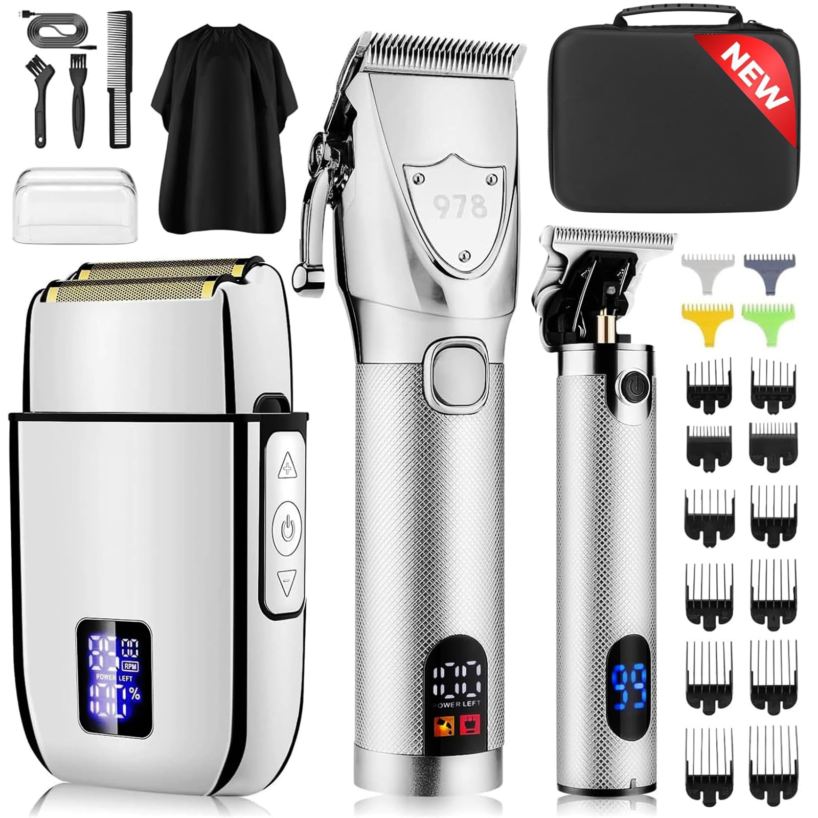 Professional Hair Clippers Set for Men, Electric Foil Shavers for Men, Barber Kit Clipper and Trimmer Set with Travel Case