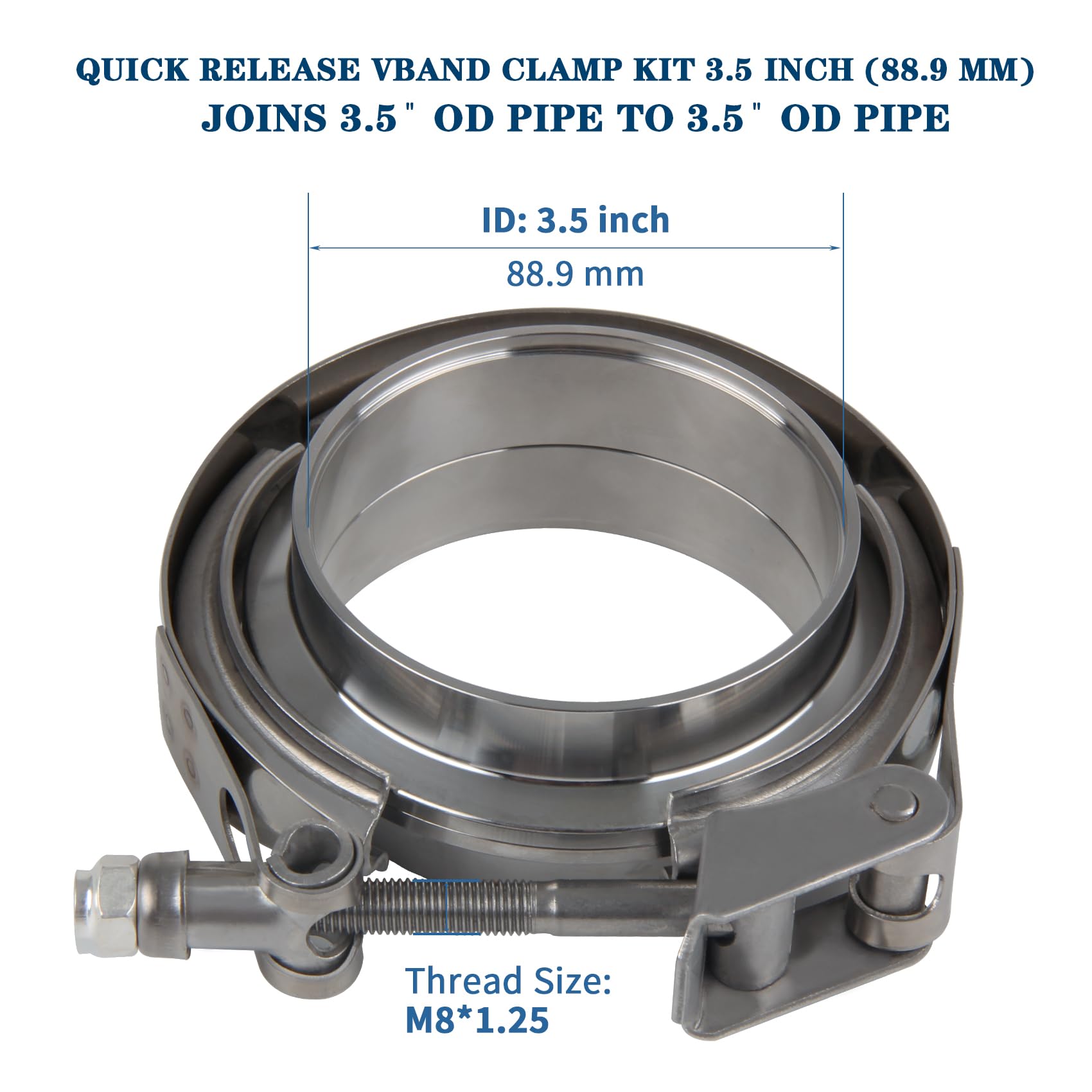 3.5" SS304 Stainless V-Band Clamp Kit With Male/Female Flanges – Quick Release Exhaust
