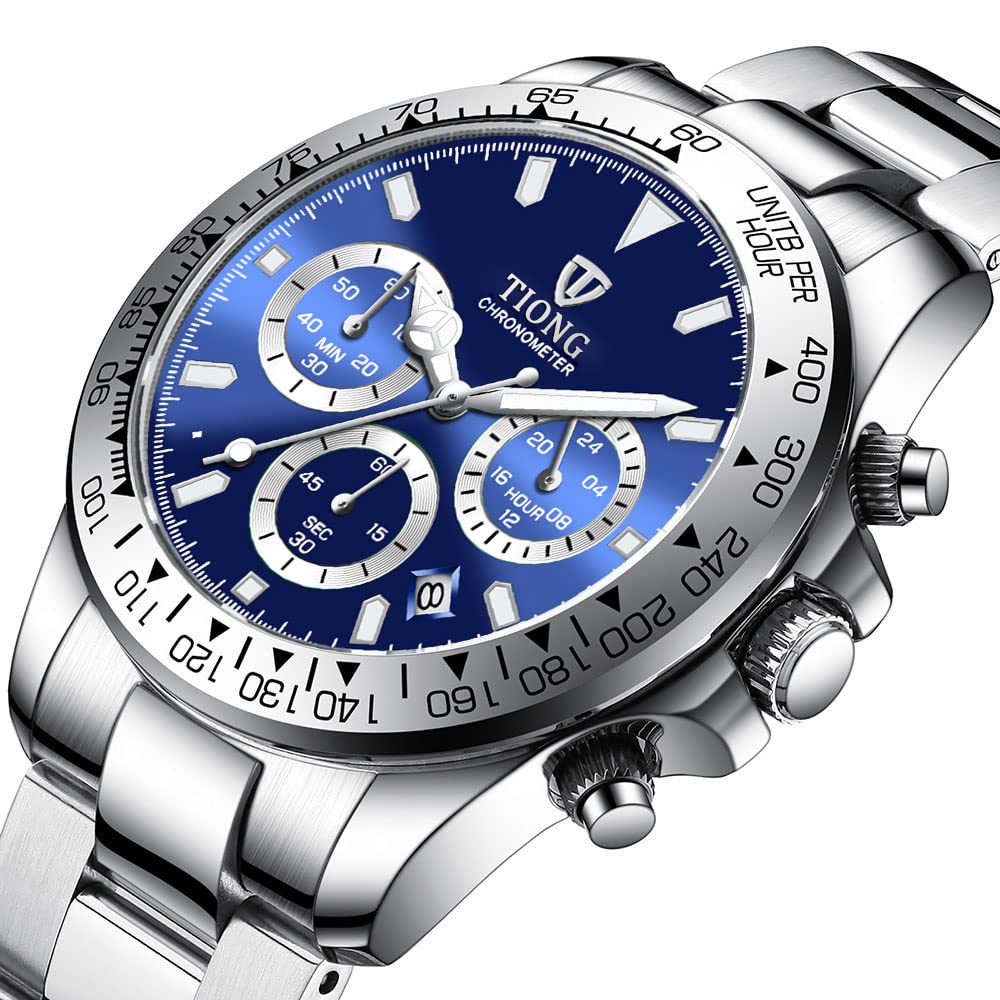Dentily Men's Quartz Watch Fashion Stainless Steel Chronograph Waterproof Business Watches for Men
