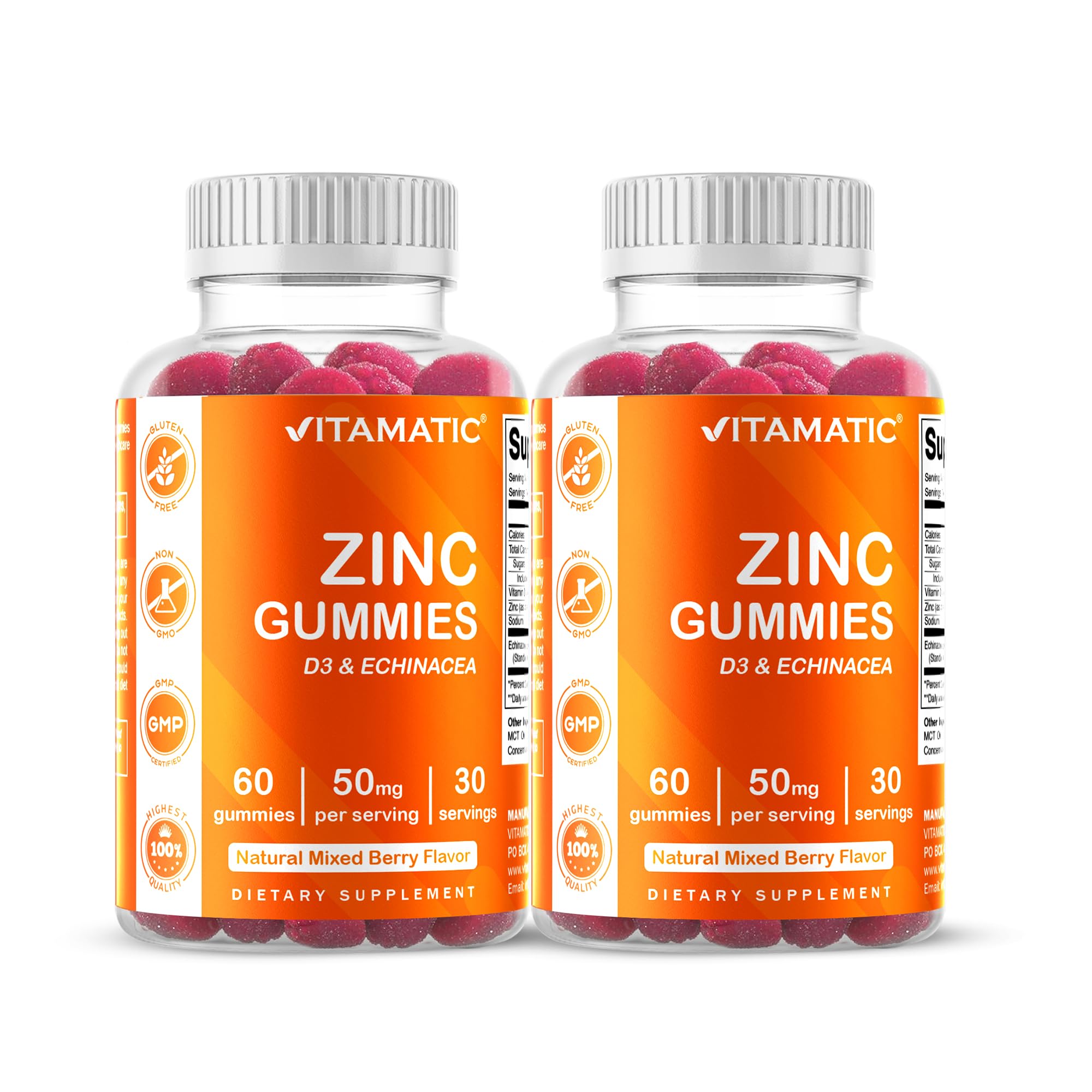 Zinc 50mg Gummies – 60 Vegan Gummies – Gluten-Free – 2 Pack