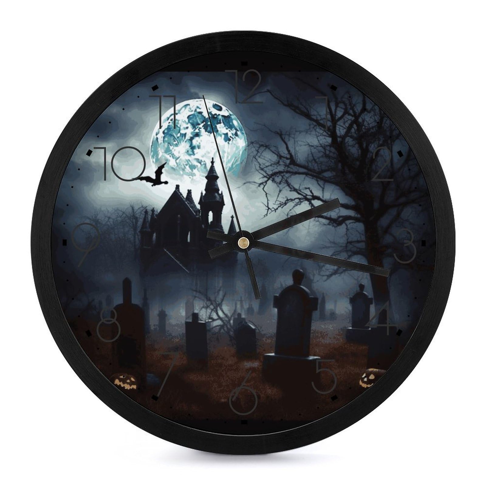 Horloge murale numérique décorative Halloween ronde et silencieuse