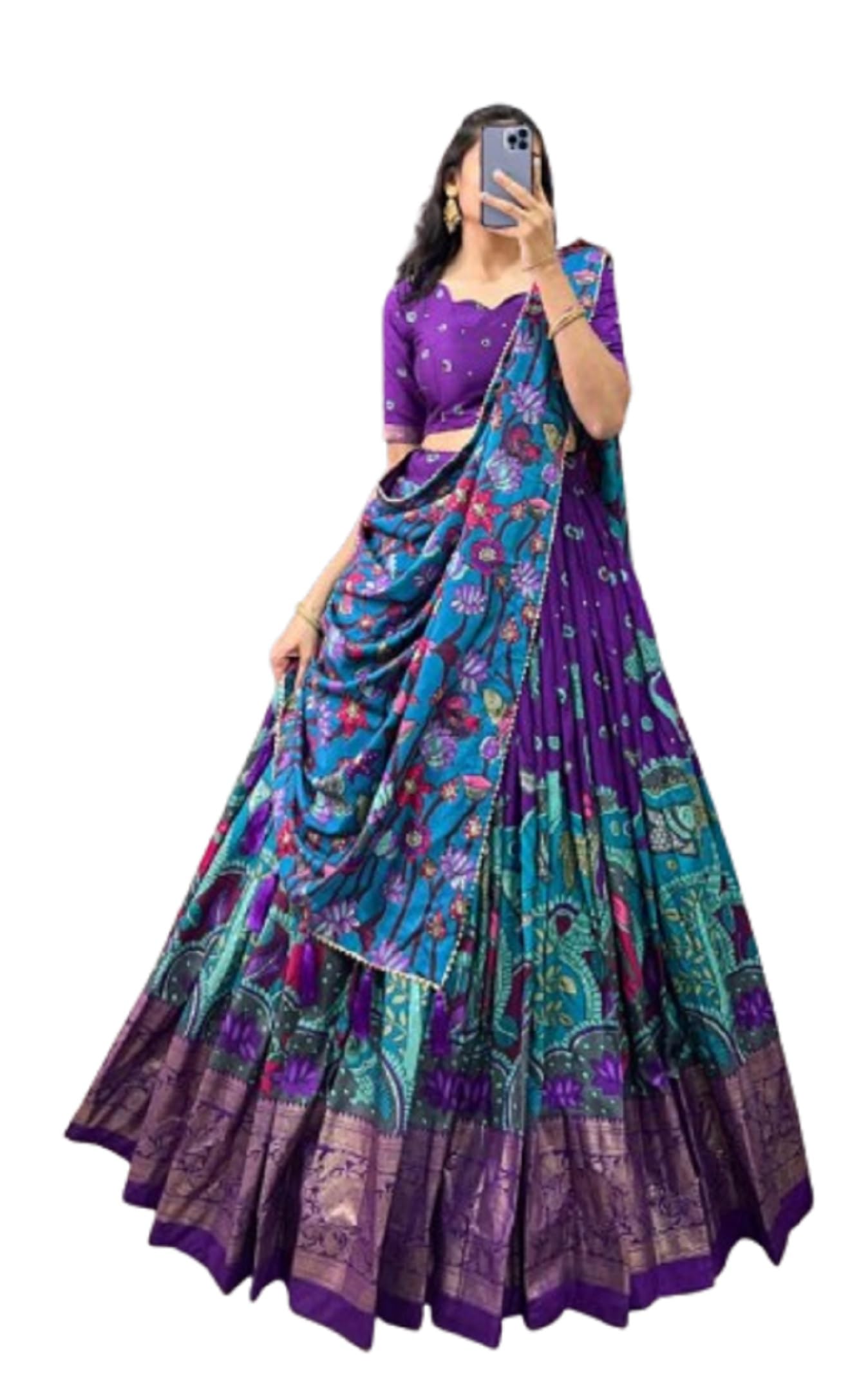 Lehenga Choli For Womens And Girls Lehenga Choli For Women Bollywood Style Tussar Silk Fabric With Fully Stitched With bandhani peacock With Foil Print Work-image-31
