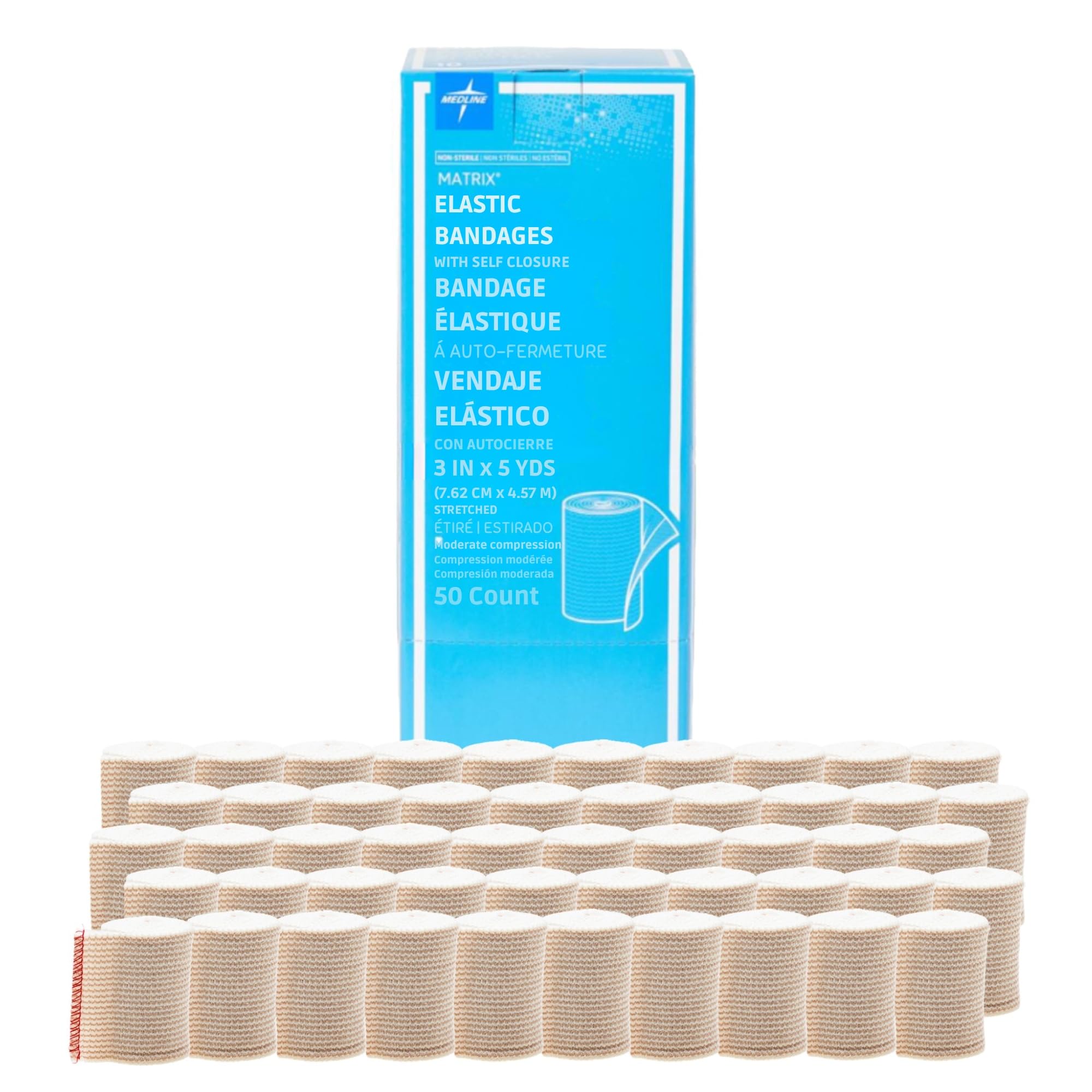 Medline Matrix Elastic Bandages, Non Sterile, 6" x 5 yard, White/Beige (Pack of 50) — Amazon image 2