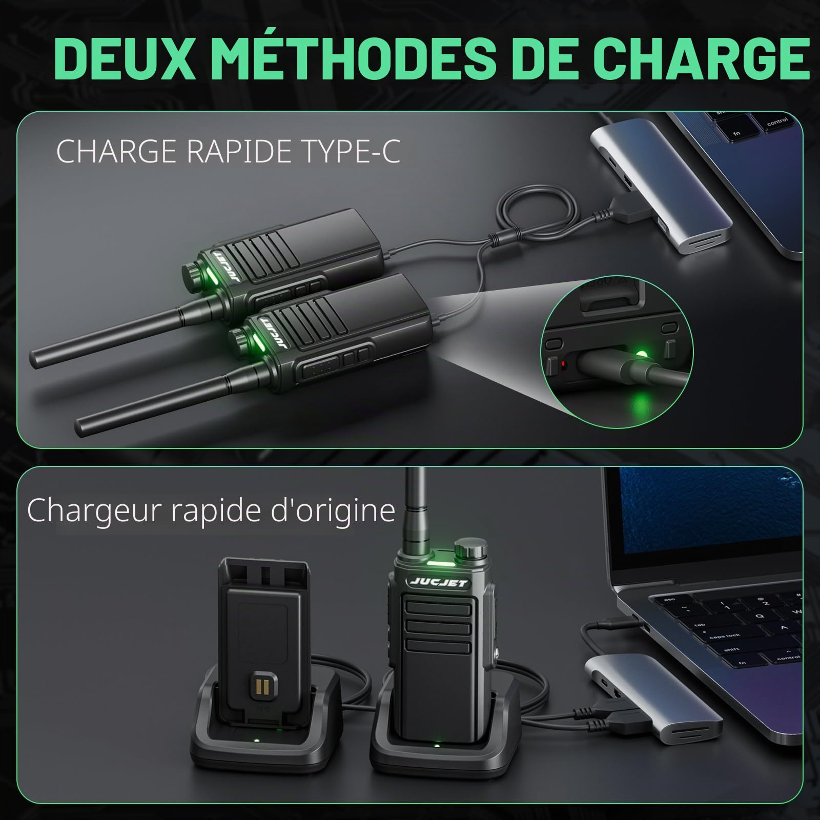 EP31 Talkie Walkie, PMR446 Radio Portable Rechargeable, 16 Canaux, Alarme Clignotante, IP54 Résistant à l'eauTalkie walkie. avec des écouteurs Originaux et Station de Charge USB (4 pièces)