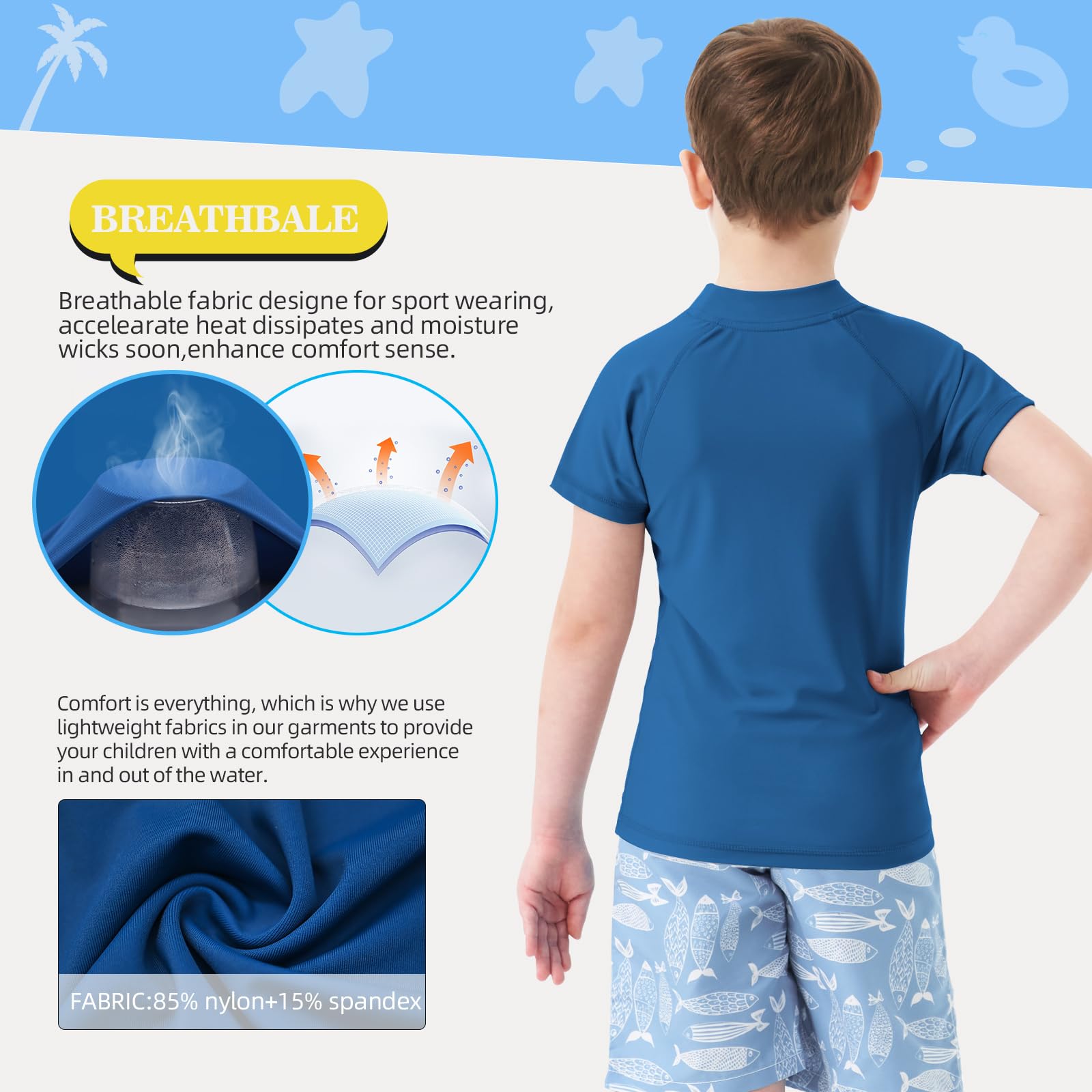 MEETWEE Garçon Manches Courtes Longues Rash Vest Garde Enfants Natation Top UV Protection Solaire pour Surf Beach Pool