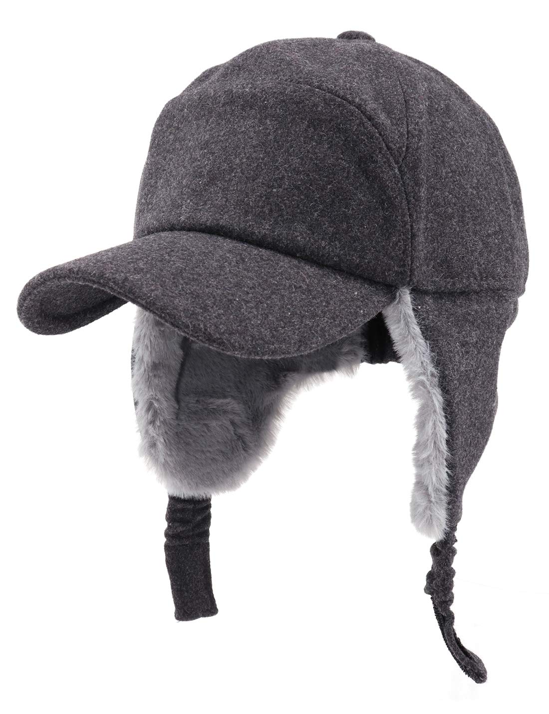 Gisdanchz Men's Deep Gray Winter Cap With Visor Winter Earmuffs Cap Outdoor Wool Visors Hats Sports Fur Hat 7 3 4 Fitted Baseball Earmuff Hat Outdoor Visor Caps Deep Grey