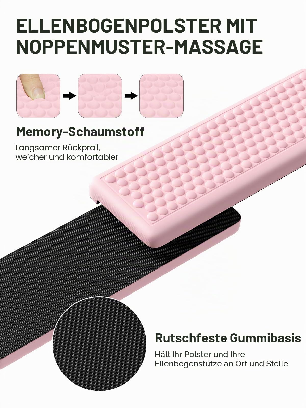Hsurbtra L-förmige Schreibtisch-Ellenbogenpolster, 2-teiliges weiches Memory-Schaum-Ellenbogenstützpolster mit rutschfester Gummiunterseite, ergonomisches Schreibtischkantenkissen Handgelenkauflage