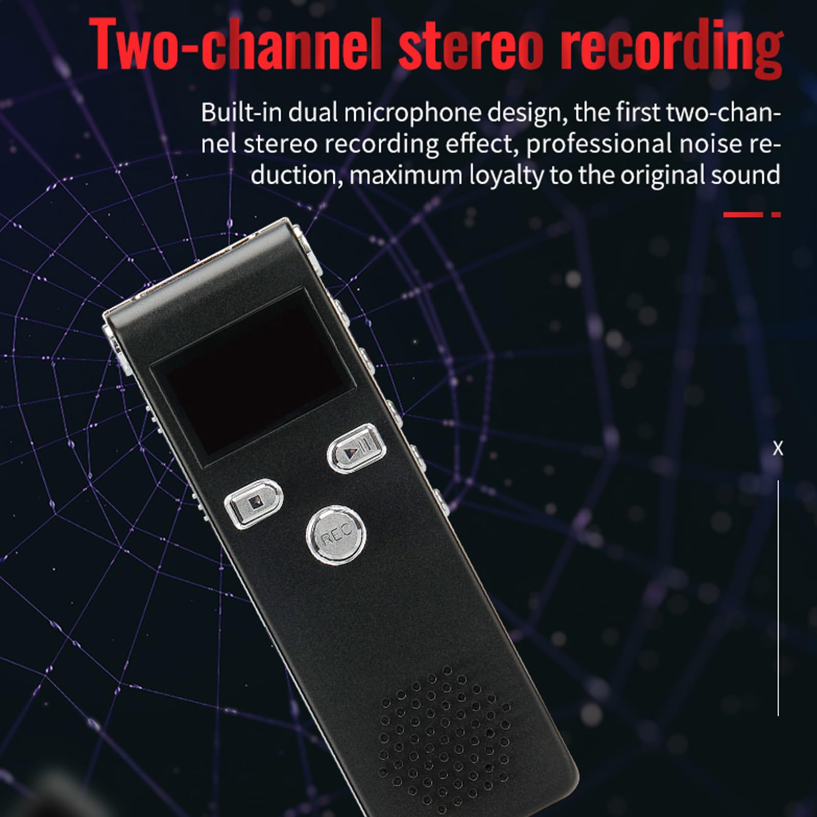 Enregistreur HD Longue Portée, Enregistreur Vocal Numérique Professionnel, Réduction du Bruit HD intégré, Appareil D'enregistrement Portable à Double Microphone, Lecteur MP3 pour (32G)