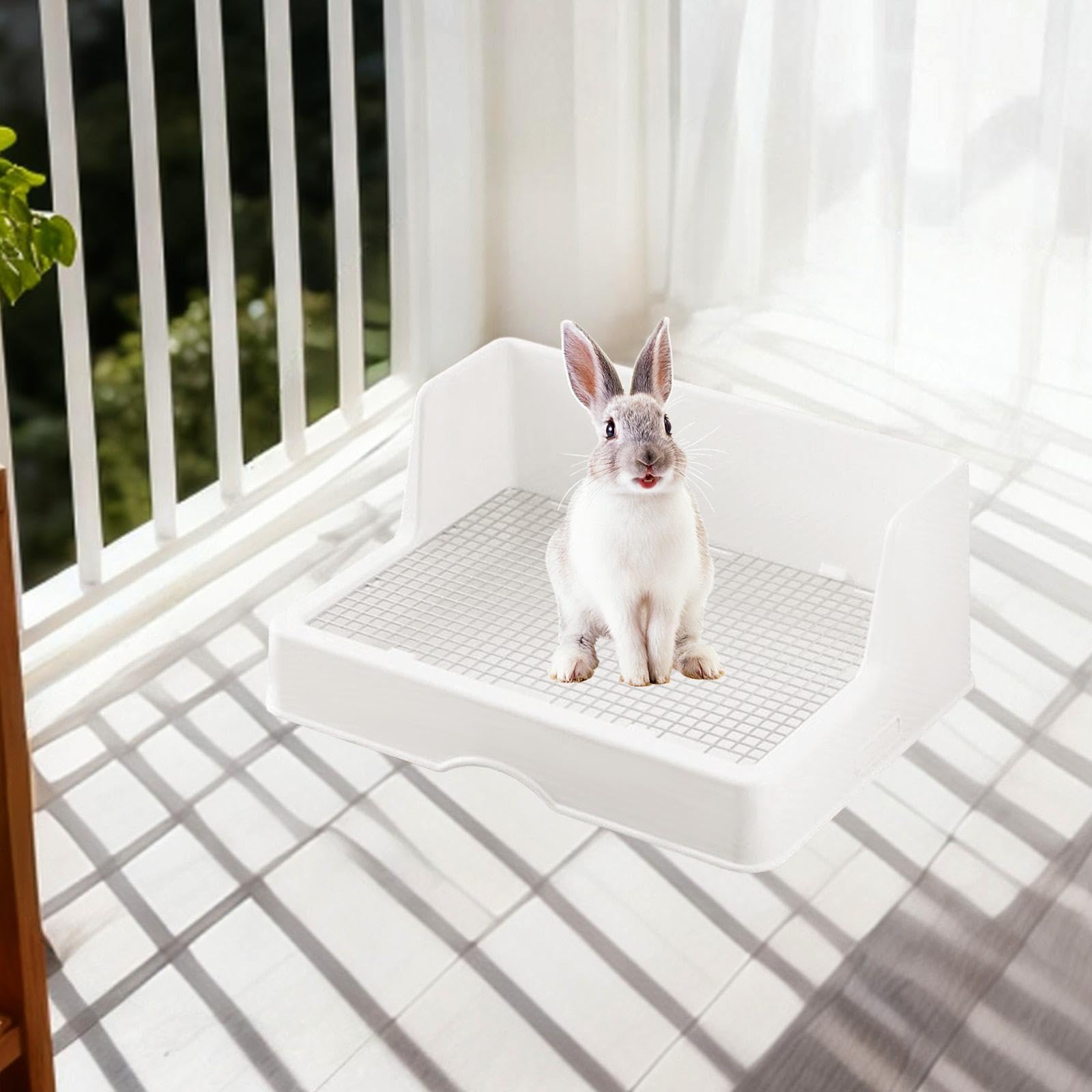 Caja de arena para gatos con rejilla, caja de arena de esquina, orinal para hámsters, chinchillas, animales pequeños, conejos, rejilla pequeña de 10 mm