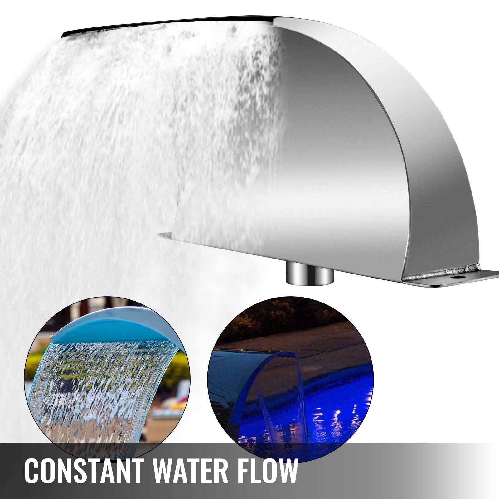 Fontaine Cascade pour Piscine, élément décoratif extérieur en Acier Inoxydable 304 pour piscines enterrées et bassins de Jardin, avec Chute d'eau.