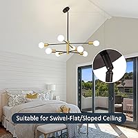 Vista 3 de Candelabro Sputnik moderno – Lámpara de techo de 8 luces negra y dorada, lámpara de techo semiempotrada para sala de estar, dormitorio, cocina