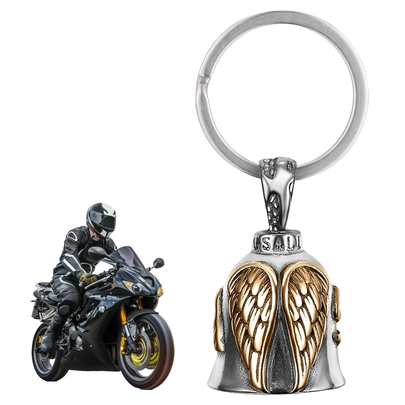 Guardian Bell for Motorbikes Motorcycle Gremlin Bell Luck Riding Spirit Alloy Car Gurdian Angel Guardian Riding Bell Metal Motorbike Accessories for Outdoor Biker Riders, Husband, Luck Charm (Gold)