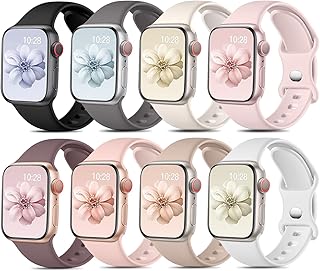 Mastten Pack of 8 Sports Bracelets Compatible with Apple Watch Strap 42 mm 41 mm 40 mm 38 mm for Women Men, Soft Silicone ...