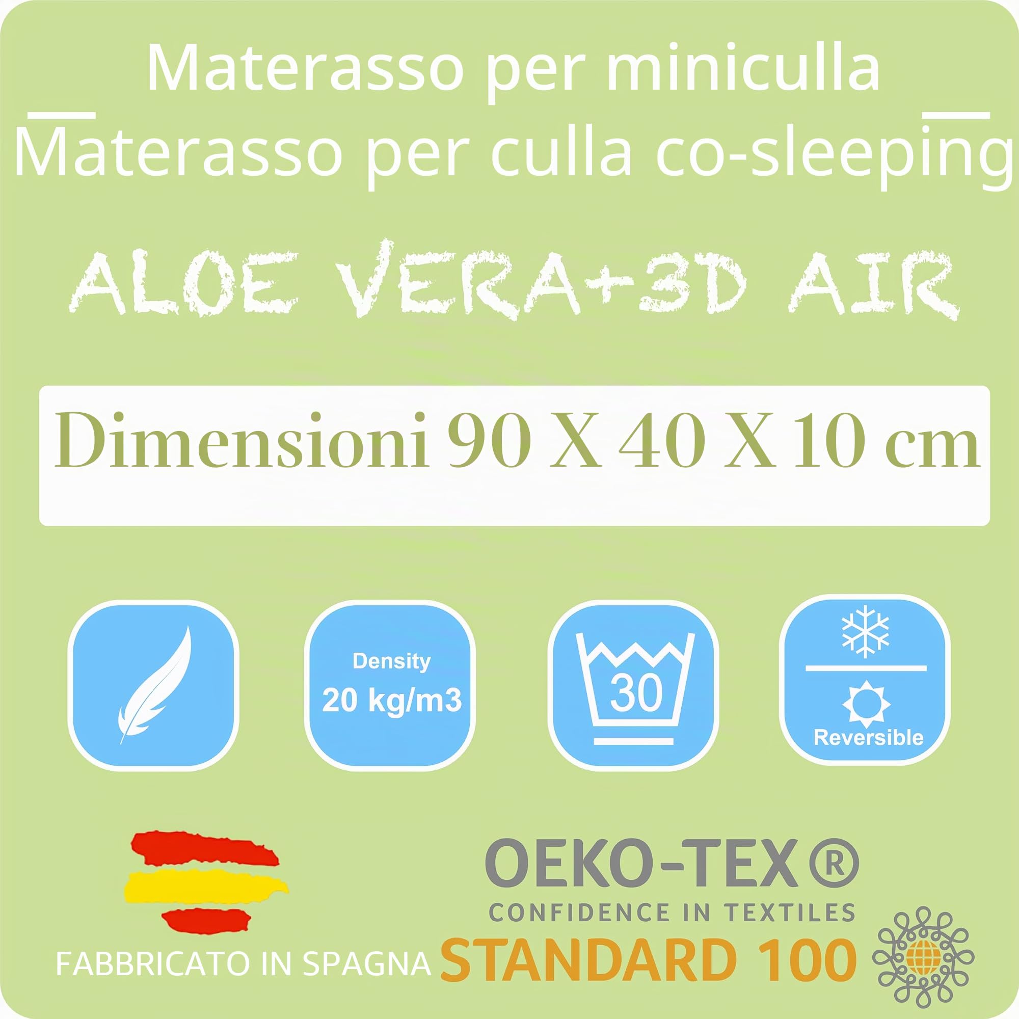 PEKITAS Materasso Culla Co-sleeping 90x40 cm spessore 10 cm ibrido reversibile doppio lato fodera rimovibile lavabile durezza stabile traspirante anti-annegamento culla per il neonato baby