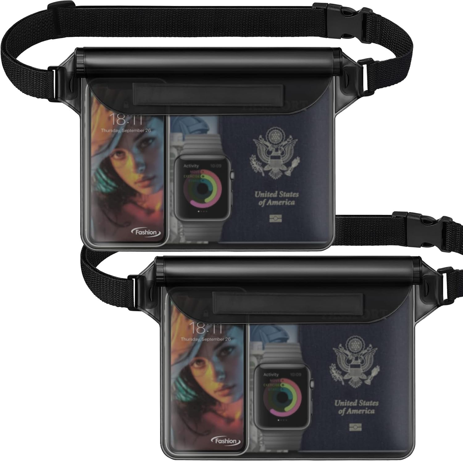 Hatisan Waterproof Pouch with Waist Strap, Waterproof Fanny Pack Keep Phone Valuables Safe and Dry Beach Accessories for Vacation Boating Swimming Snorkeling Kayaking Pool(2 Pack,Black) Hatisan Waterproof Pouch with Waist Strap, Waterproof Fanny Pack Keep Phone Valuables Safe and Dry Beach Accessories for Vacation Boating Swimming Snorkeling Kayaking Pool(2 Pack,Black)