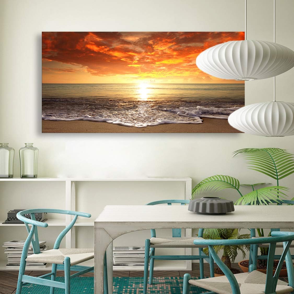 Baisuart S0162 Canvas Prints Wall Art Sunset Ocean Beach Pictures Photo Paintings for Living Room Bedroom Home Decorations Stretched and Framed Seascape Waves Landscape Giclee Artwork 30x60inch - Image 4