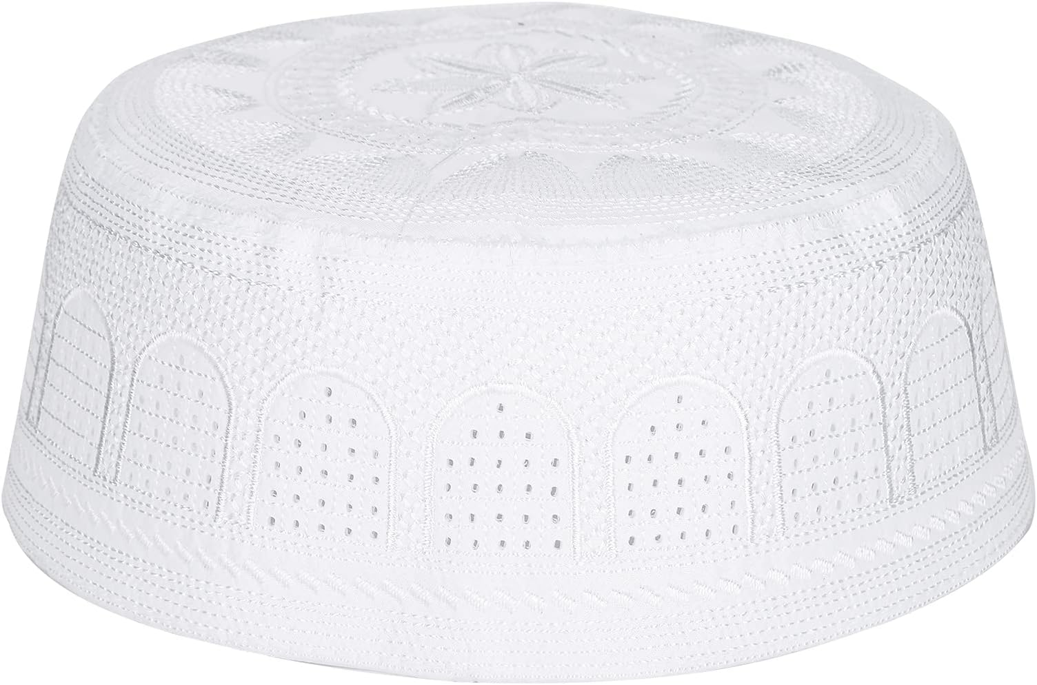 Tomotato Islamic Muslim Hat White Embroidered Cap Muslim Islamic Prayer Cotton Knit Cap for Men 57 for Eid Ramadan Pray Gift