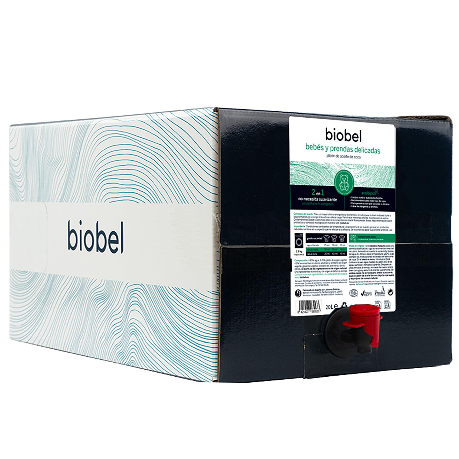 Biobel - Jabón de Aceite de Coco - 100% Natural - Limpia, Cuida y Suaviza los Tejidos - Ideal para Bebés y Pieles Sensibles - Con Extracto de Aloe Vera - Apto para Lavar a Mano o a Máquina - 20 L