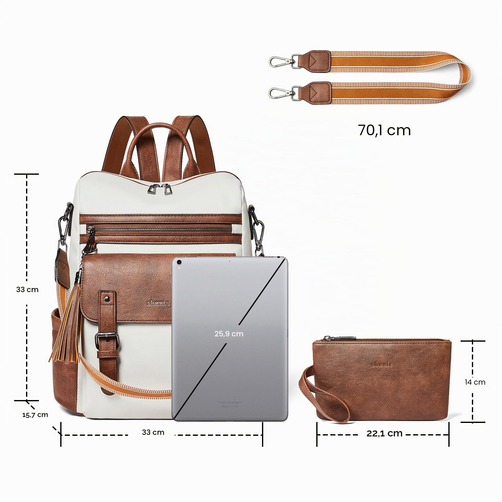 Shirre Beige mit braunem Rucksack Handtasche für Frauen kleine Leder Mode Designer Handtasche Rucksack wasserdicht verurteilt Schultergurte Rucksack Reise Laptop Tasche für Business & College