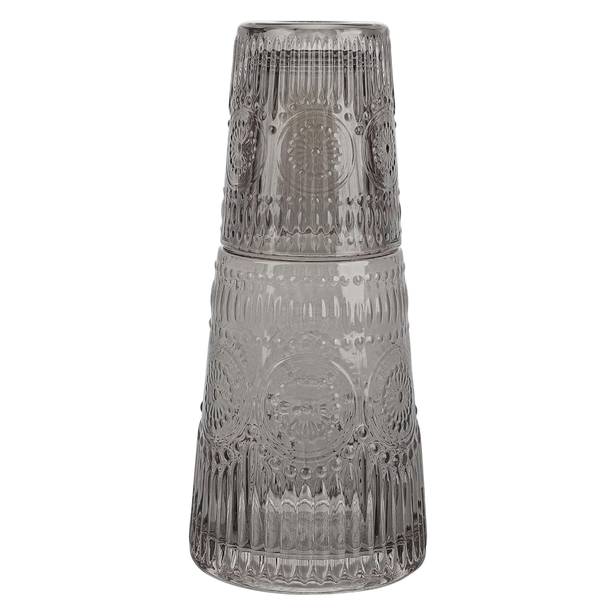 elle decor Juego de jarra de agua para mesita de noche con vaso, jarra de diseño vintage y vaso a juego que funciona como tapa, jarra de 33 onzas para habitación de invitados, oficina o regalo, 4 x