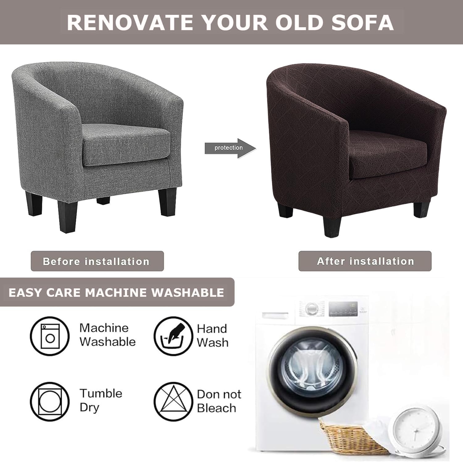 Eco-Ancheng Chair Cover Club Chair Slipcover Stretch Tub Chair Covers Barrel Chair Covers Jacquard Armchair Covers Sofa Cover Removable Couch Furniture Protector Arm Chair Cover for Living Room,21