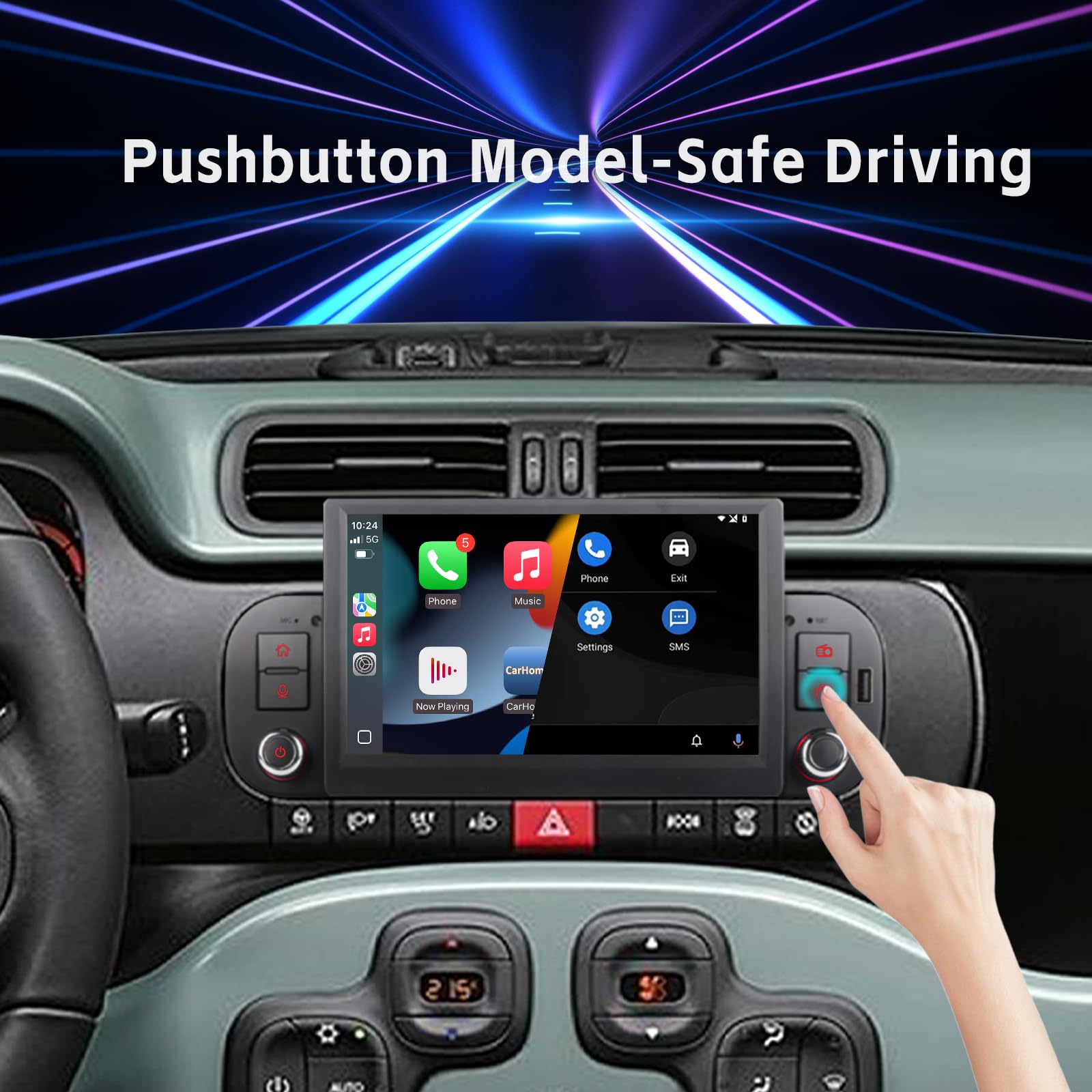 Autoradio per FIAT Panda 2013-2020 con schermo touchscreen USB Bluetooth FM/AM Linux Sistema doppio din stereo auto con Carplay wireless/Android Auto