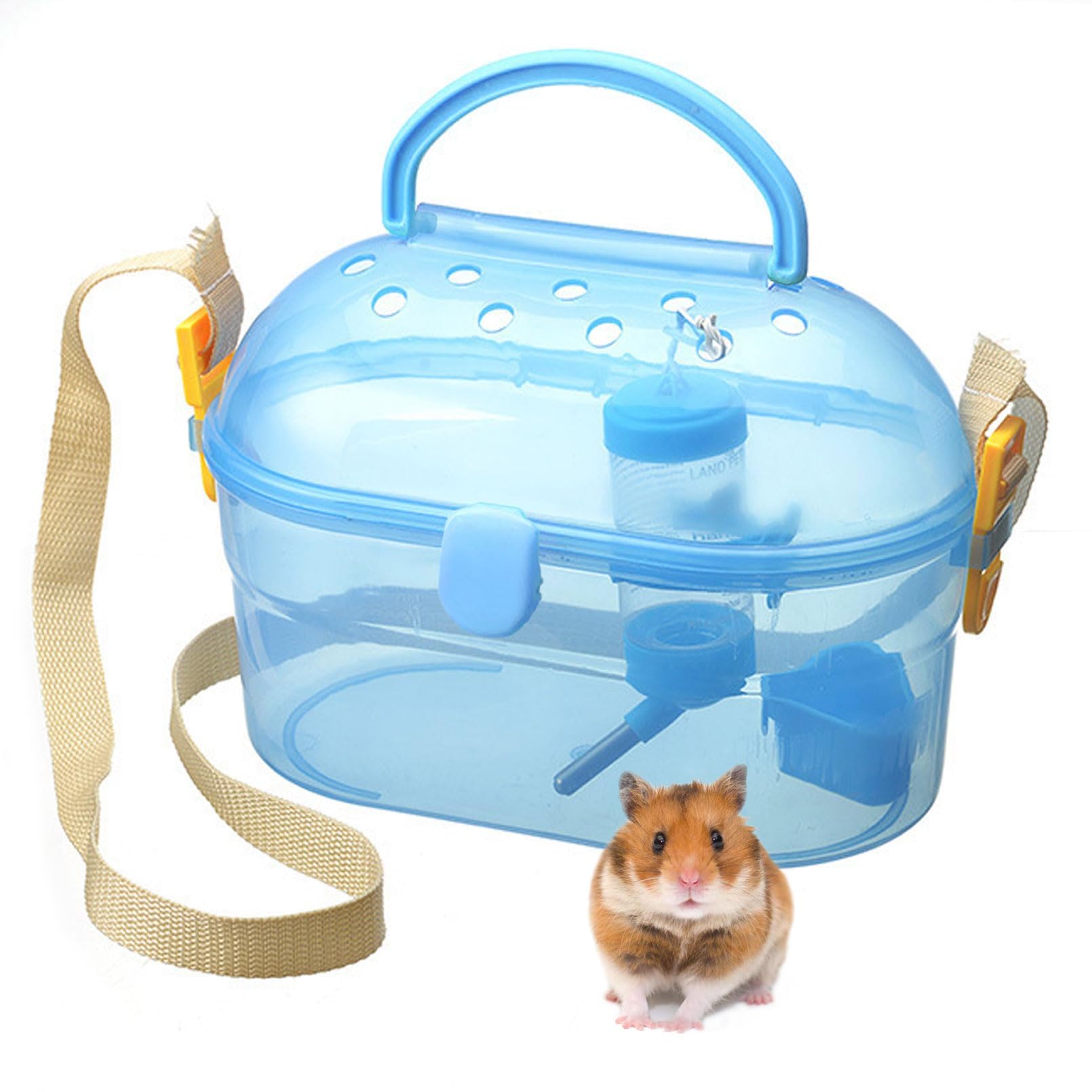 Portable Hamster Cage Syrian Hamster Carry Travel Cage with Water Bottle Food Bowl Adjustable Strap Pet Outgoing Cages for Gerbil Squirrel Guinea Pig