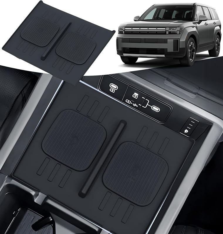 Tapete protetor de silicone para carregador sem fio do console central Katorn para Hyundai Santa Fe 2024–2026 – Preto