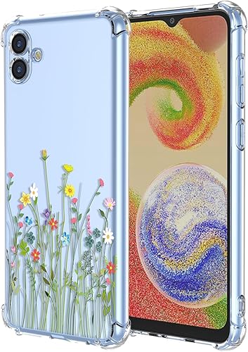 Funda para Glaxay A04e Samsung A04e para Samsung A04e, transparente con patrón de flores, TPU suave, a prueba de golpes, antiarañazos, funda