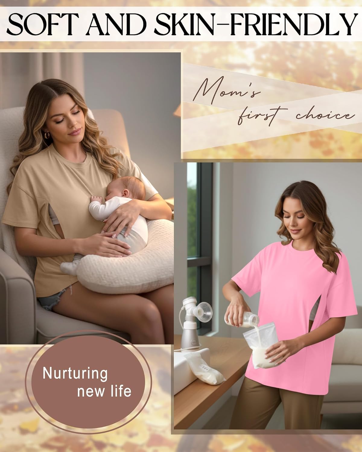 3 Pack Women's Oversize Nursing Breastfeeding Shirts Hidden Zipper Short Sleeve Loose Fit Maternity Tops