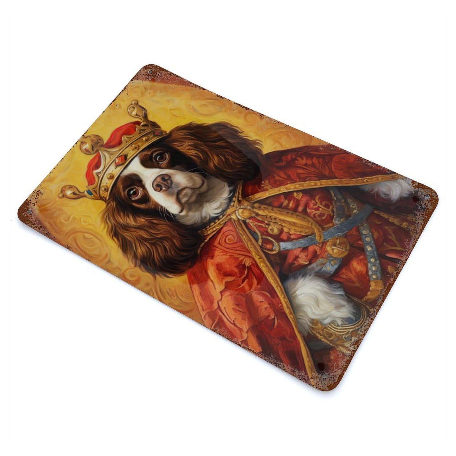 Cavalier Dog The King 11.8"x7.9" Vintage Rust Metal Sign, Shabby Chic Decor for Garage, Bar And Workshop Decor