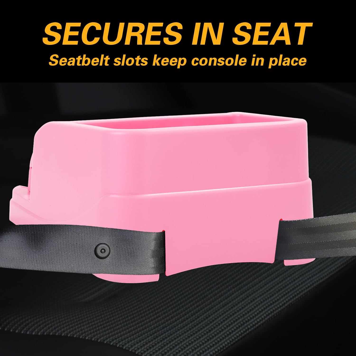 Big Plastic Console for Cars, Trucks, Minivans, SUVs with 2 Adjustable Drink Cup Holders pad Book Holder, Back Bench and Front Seat or Floor Middle Console Universal Vehicle Organizer Pink