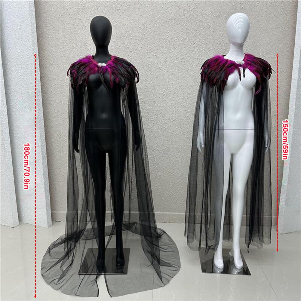 Asudaro Mantello Di Piume Donna, Costume Da Mantella Di Piume Naturali Da Donna Coprispalle Di Piume Halloween Cosplay Costume Costume Da Piuma Per Costume Da Corvo Di Halloween