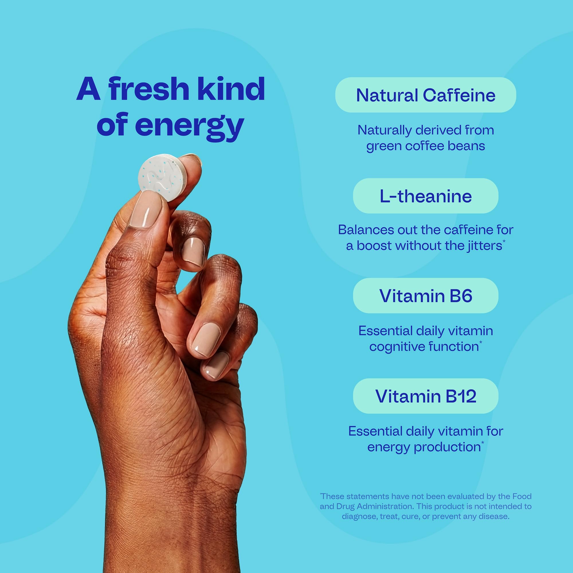 Neuro Energy & Focus Gum - Goma de mascar de cafeína natural de 40 mg y suplemento energético nootrópico con L-teanina y vitaminas B, sin azúcar, vegano, menta, 90 unidades