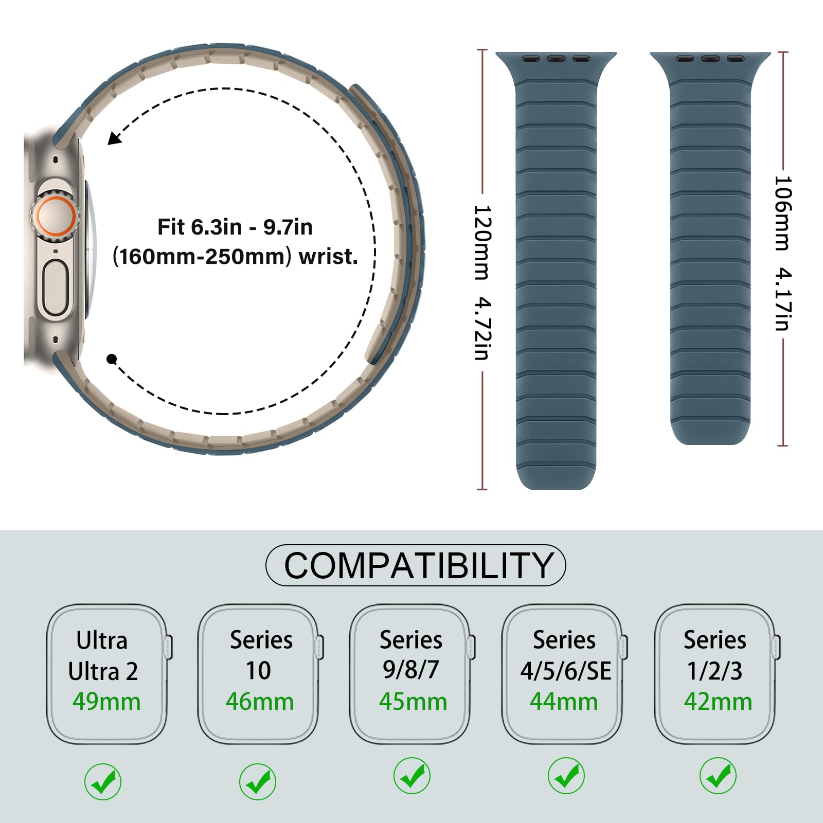 Sixmoat Cinturino Magnetico in Silicone Compatibile con Apple Watch 49mm 46mm 45mm 44mm 42mm per Uomo e Donna, Cinturini Sportivo e Leggero per Ultra SE Series 10 9 8 7 6 5 4 3, Blu dune-nuvole