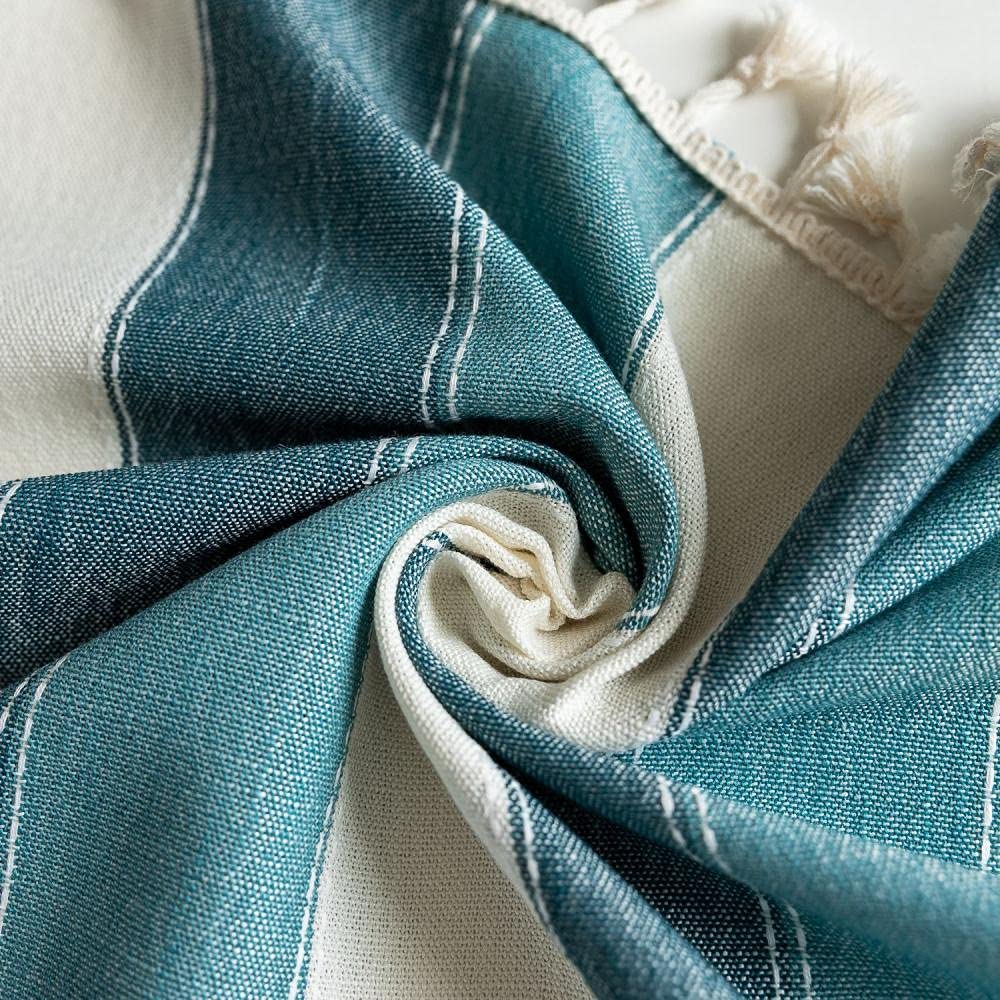 Linge De Table 1 Pièces Nappe À Rayures Coton Et Lin Gland Machine À Laver Cache-Poussière Table Basse Couverture Serviette Nappe Bleu Clair 140X360Cm
