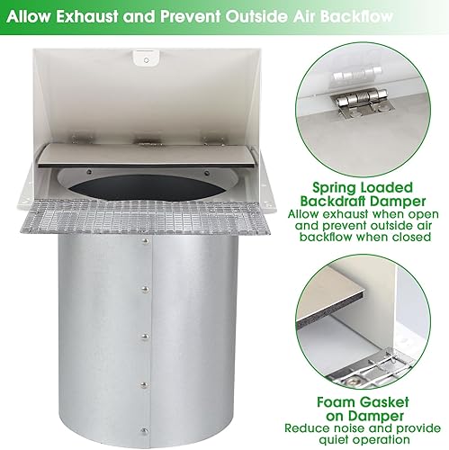 Miniatura 4 de Cubierta de ventilación de secadora de 4 pulgadas en el exterior, cubierta de ventilación exterior para exteriores, cubierta de ventilación de pared